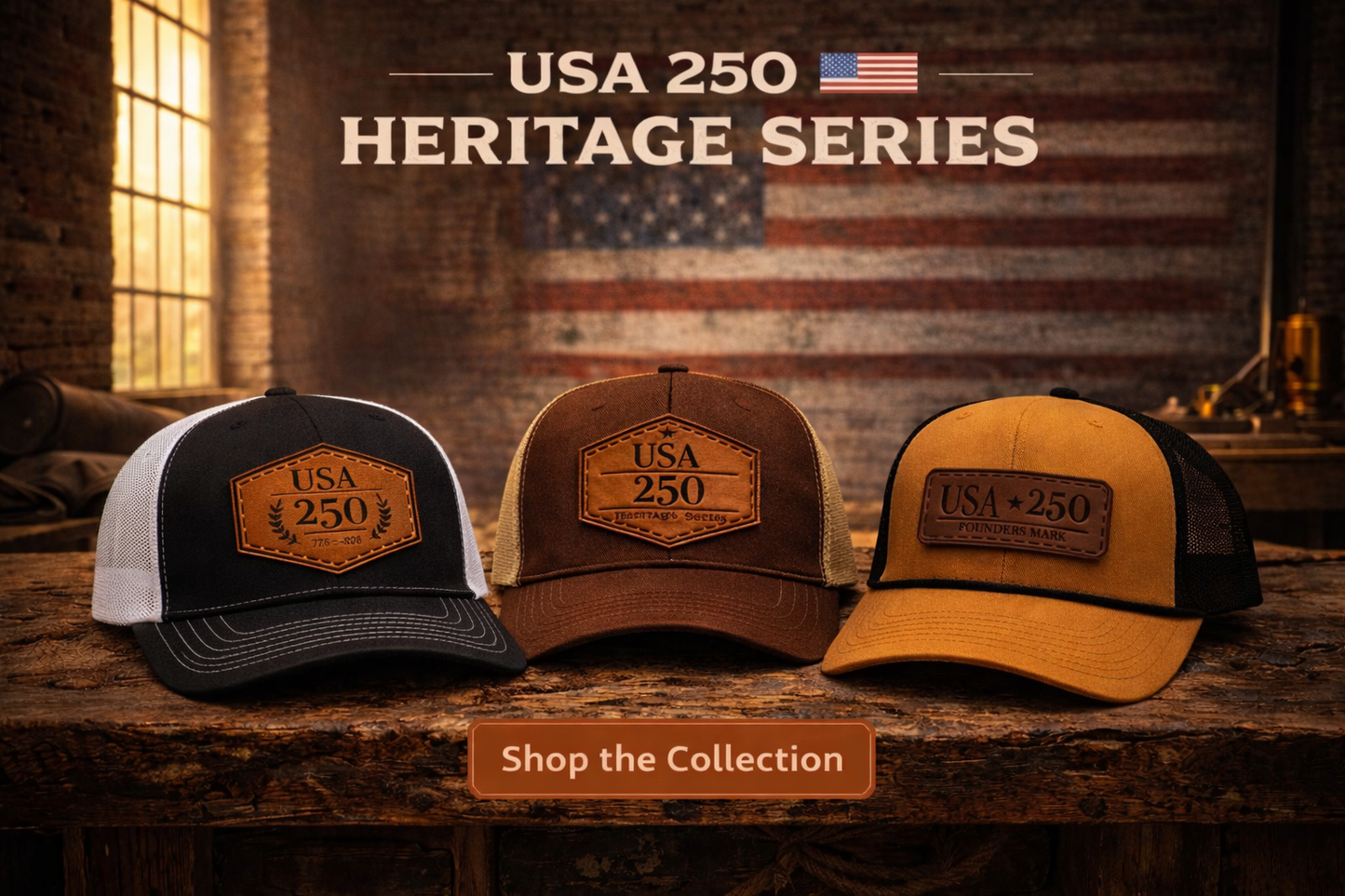 USA 250 Rugged Heritage Leather Patch Hat